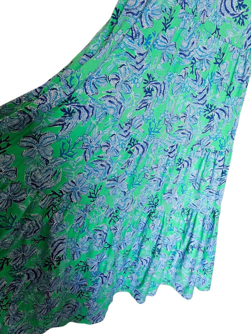 Lilly Pulitzer Blue & Green Floral 100% Cotton Malone Maxi Flowy Dress Size Xs - Picture 7 of 9